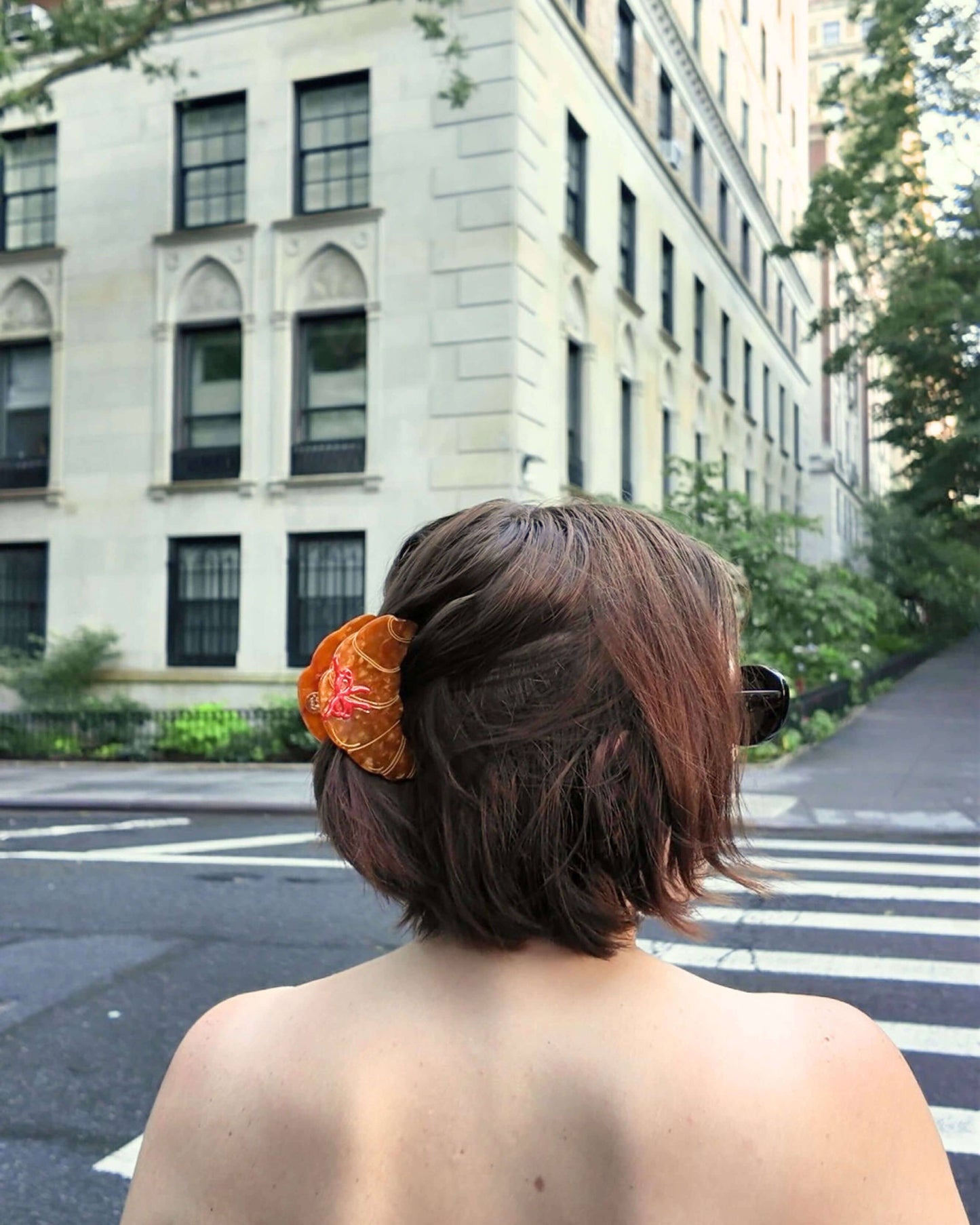 Hand-Painted Bow Croissant Claw Clip