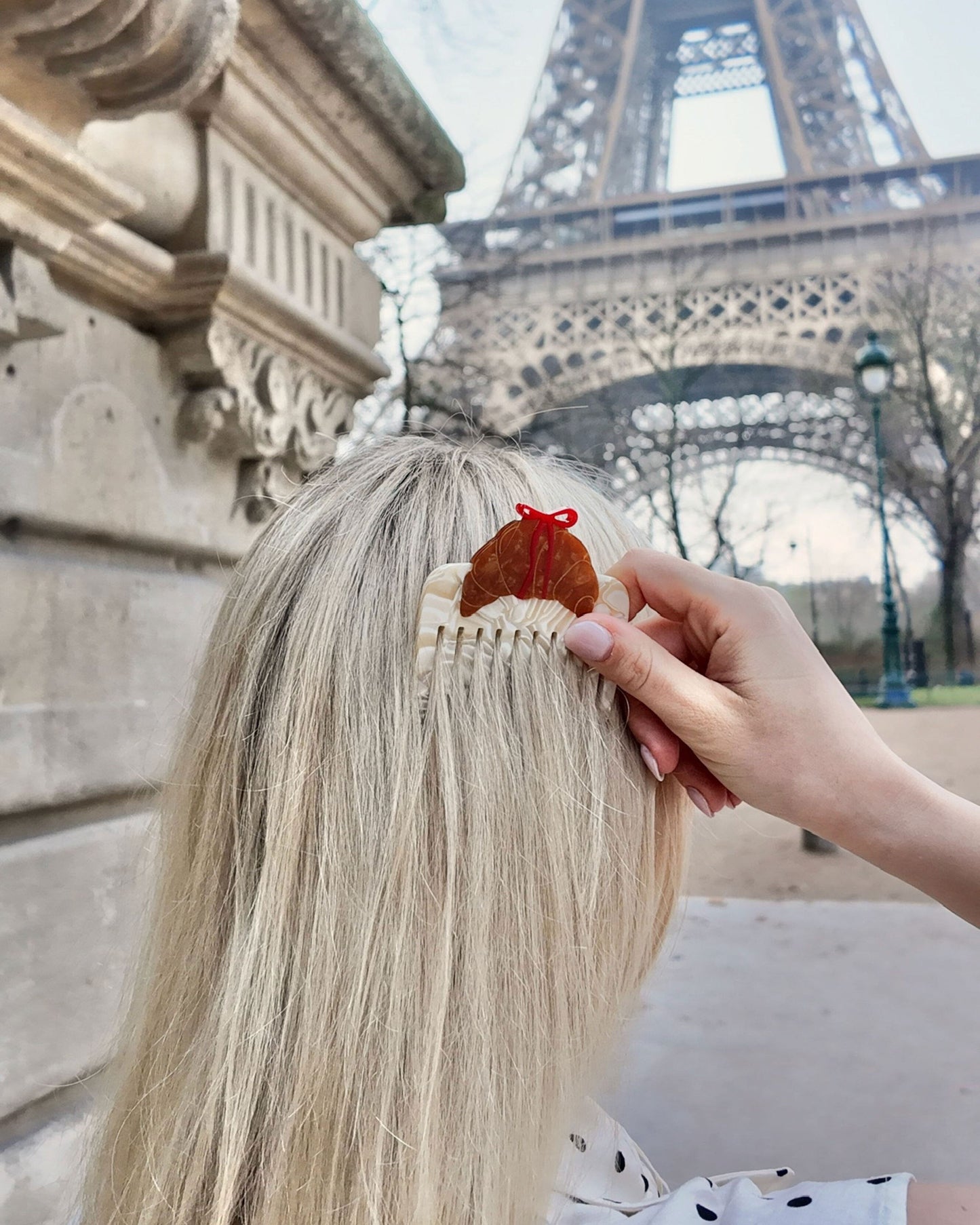 Hand-Painted Bow Croissant Pocket Hair Comb