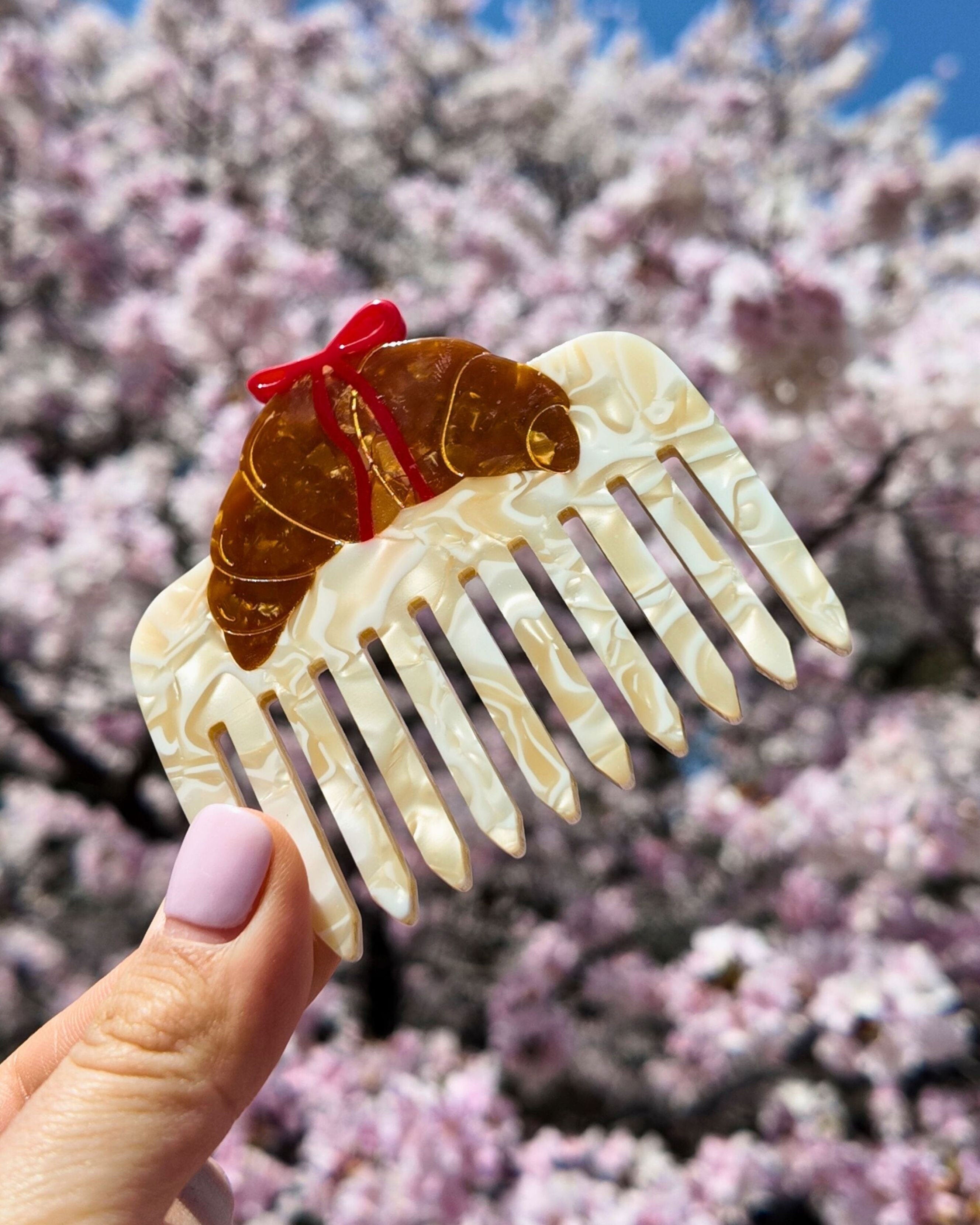 Hand-Painted Bow Croissant Pocket Hair Comb
