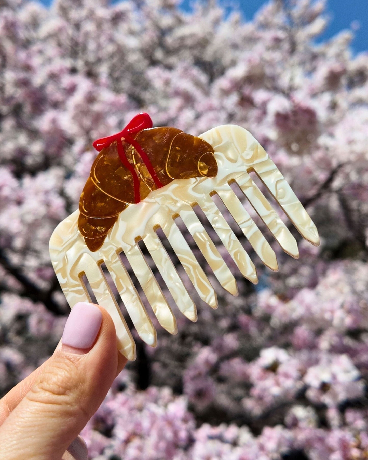 Hand-Painted Bow Croissant Pocket Hair Comb