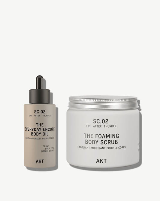 AKT SC.02 After Thunder Polish & Glow Duo: The Foaming Body Scrub x The Everyday Encore Body Oil