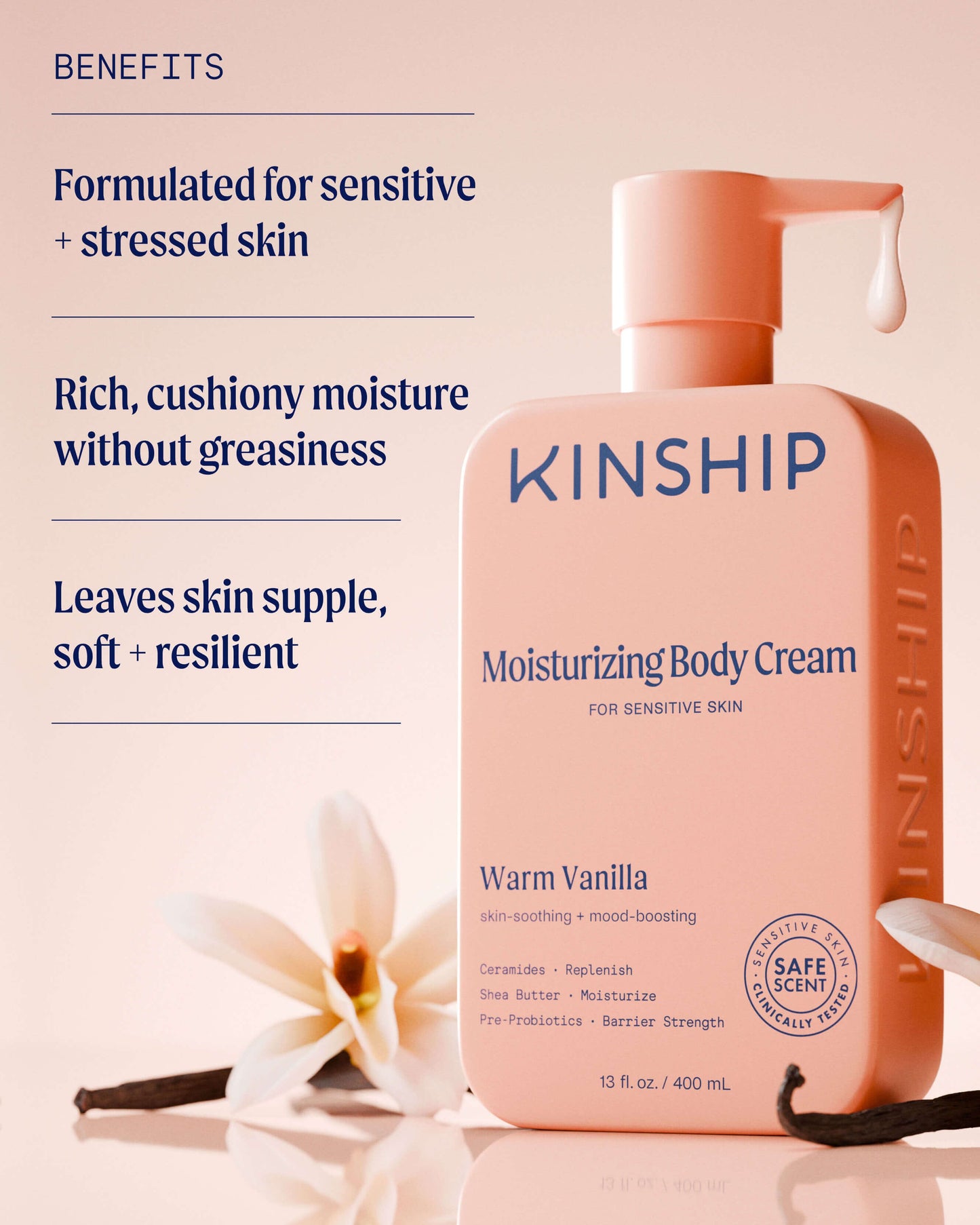 Barrier-Repair Moisturizing Body Cream for Sensitive Skin (Warm Vanilla)