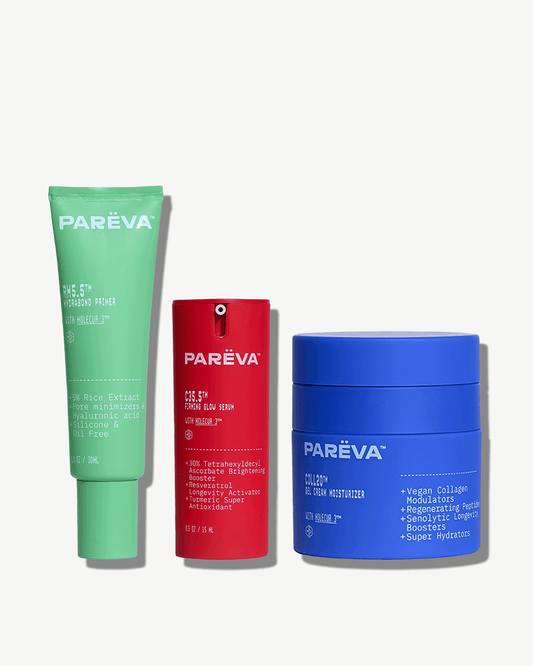 Complete Longevity Trio: C35.5 Glow Serum + Coll20 Moisturizer + RH5.5 Primer